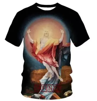 Новые футболки с принтом Иисуса 3D Футболка Harajuku с коротким рукавом Летние топы с круглым вырезом для мужчин S чёрный