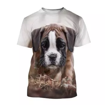 Новые футболки с принтом в виде собаки-боксера с 3D-принтом для мужчин и женщин, с коротким рукавом и изображением щенка в стиле Харадзюку, большие футболки, топы, детская одежда 2XL