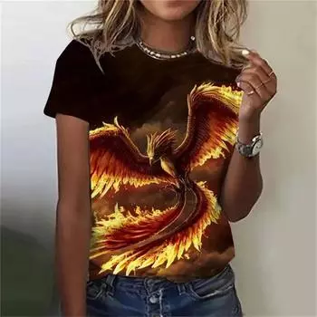 Новые футболки серии Phoenix с 3D-принтом, женская мода, футболка с коротким рукавом и круглым вырезом, Y2k Harajuku, свободные футболки, топы, женская одежда S