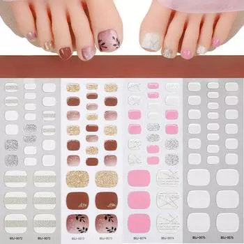 Новые гелевые наклейки для ног, наклейки для маникюра, порошок зеленого лука, УФ-лампа, полузапеченные, полусухие наклейки для ногтей на ногах