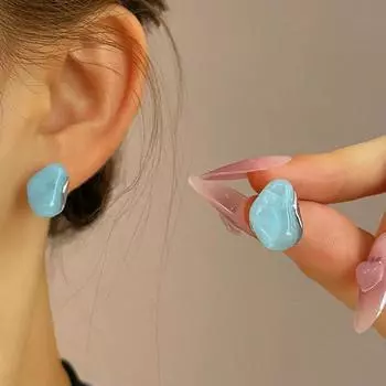 Новые геометрические овальные серьги из синей смолы простые нерегулярные женские серьги праздничные подарки на вечеринку