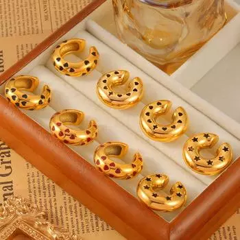 Новые геометрические полые С-образные полые серьги-клипсы из титановой стали с покрытием из 18-каратного золота с капающим маслом, гладкие серьги-гвоздики, универсальные ювелирные изделия для женщин