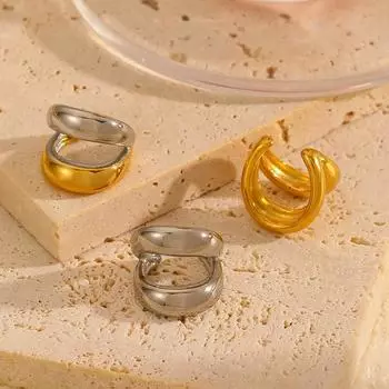 Новые геометрические простые двухслойные клипсы из нержавеющей стали, модные и универсальные клипсы-косточки из 18-каратного золота и титана, серьги.