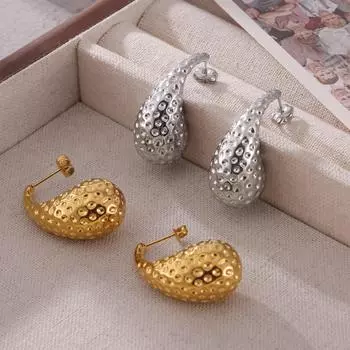 Новые гофрированные серьги-капли из 18-каратного золота и титановой стали, невыцветающие ювелирные изделия для женщин