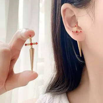 Новые готические серьги-мечи женские ретро уличные серьги-кинжалы с кристаллами и бриллиантами