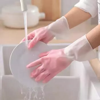 Новые градиентные цветные водонепроницаемые латексные тонкие женские перчатки для одежды, уборки дома, кухни, прочные перчатки для мытья посуды 6.5 8cm зелёный