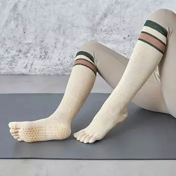 Новые хлопковые длинные носки для йоги, носки для пилатеса, женские компрессионные носки, домашние нескользящие напольные спортивные носки, носки для фитнеса и танцев, тренировочные носки