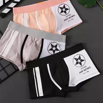 Новые хлопковые дышащие боксеры со звездным принтом, модное мужское нижнее белье, мягкие внутренние мужские боксеры, размер M-3XL M чёрный