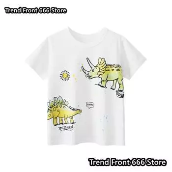 Новые хлопковые футболки для девочек и мальчиков с рисунком динозавра, летние милые детские топы с коротким рукавом, детская одежда 100cm