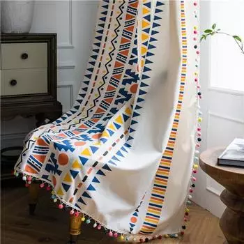 Новые хлопковые и льняные цветные шерстяные шарики с принтом в богемном стиле, готовые шторы в сельской местности, шторы для гостиной