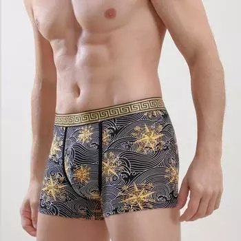 Новые хлопковые мужские трусы в китайском стиле с принтом и плоскими углами, мужские дышащие трусы с четырьмя углами, голова L
