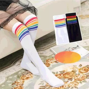 Новые хлопковые носки, детские чулки с тремя полосками, чулки в полоску для девочек, студенческие футбольные носки 28CM белый