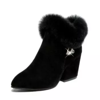 Новые хлопковые сапоги для женщин с флисовыми ботинками Новые короткие ботильоны большого размера с острым носком и удобным ворсом P765 35 чёрный