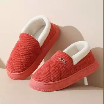 Новые хлопковые тапочки для женщин, осень и зима, для пары, для дома, толстое дно, теплая и нескользящая сумка, с шерстяным хлопком 36-37 красный