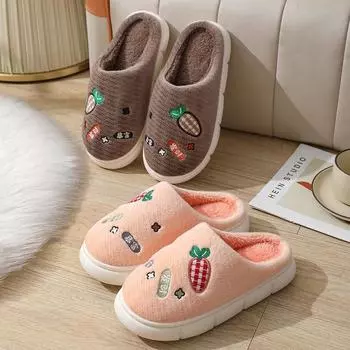 Новые хлопковые тапочки домашние теплые нескользящие толстые подошвы пара бесшумные мягкие подошвы мужские пушистые тапочки зимние тапочки женские 36-37