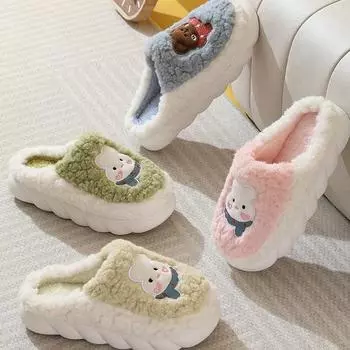 Новые хлопковые тапочки из овечьего хлопка для женщин зимой, домашняя теплая и утепленная обувь с мультяшной подошвой на толстой подошве для мужчин зимой 36-37 розовый