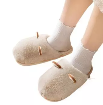 Новые хлопковые тапочки пушистые домашние тапочки хозяйственные на толстой подошве нескользящие теплые плюшевые туфли 36-37 хаки