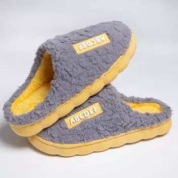 Новые хлопковые тапочки с буквенным обозначением, мужские однотонные, простые, бархатные, утолщенные, зимние, домашние, теплые, для парных тапочек 40-41