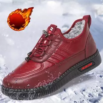 Новые хлопковые туфли женские плюшевые водонепроницаемые кожаные зимние теплые ботинки хлопковые ботинки 36 чёрный