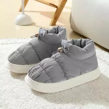 Новые хлопковые туфли женские зимние пуховые водонепроницаемые тапочки для дома и улицы толстая подошва нескользящая теплая домашняя обувь для пары 36-37 (fit 35-36) бежевый