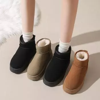 Новые хлопковые туфли Зимние плюс бархатные женские короткие сапоги Осенние и зимние утолщенные ботинки Зимние сапоги 35 чёрный