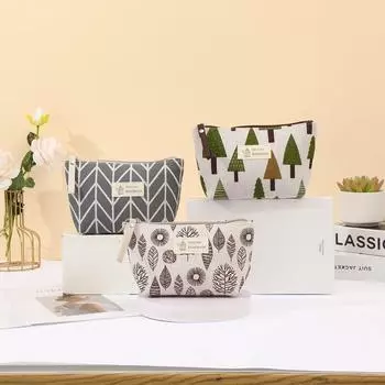 Новые холщовые косметички с застежкой-молнией, держатель для ключей и карт, мультяшный студенческий пенал, кошелек для монет, женская переносная сумка для хранения Gray grid