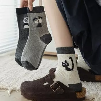 Новые идеи для осени и зимы из 24 пряжи носков для детей в мультяшном сером стиле плюшевые милые длинные хлопковые носки-трубы One size fits all серый