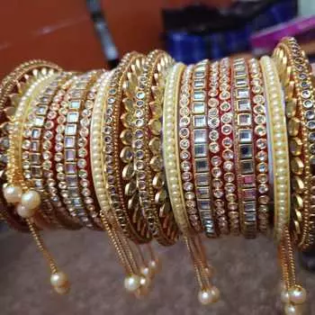 Новые индийские позолоченные браслеты с жемчугом и камнями, болливудские свадебные украшения 2.4 золотой