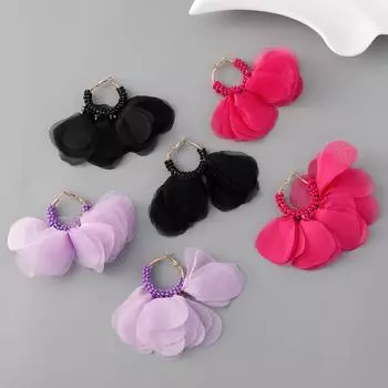 Новые индивидуальные модные дизайнерские серьги-цветы ручной вязки из ткани для женщин в стиле бохо с бусинами из риса и цветами фиолетовый