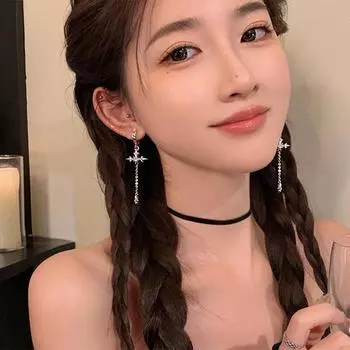 Новые индивидуальные модные серьги с кисточками из циркония и крестом для женщин, серьги для путешествий, темпераментные вечерние украшения, подарок OneSize