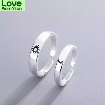 Новые индивидуальные парные кольца со звездами Солнца и Луны из стерлингового серебра 925 пробы, простые изысканные популярные открывающиеся кольца R183