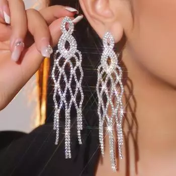 Новые индивидуальные преувеличенные длинные серьги-кисточки, модные блестящие серьги со стразами, женские серьги, 1 пара