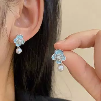 Новые индивидуальные простые серьги-джокеры с подвеской в виде масляного цветка и жемчуга для женщин
