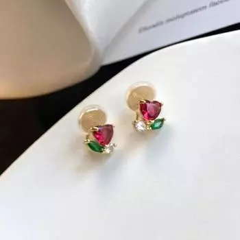 Новые индивидуальные темпераментные женские серьги-клипсы с микроинкрустацией цирконом и цветком красной розы без отверстий для ушей