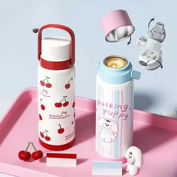 Новые Ins Высокий внешний вид уровня термос чашка для девочек из нержавеющей стали чашка для воды большой емкости мультфильм портативный портативный портативный чашка 1000ml