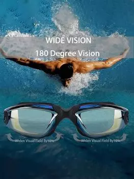 Новые интегрированные беруши для плавания, водонепроницаемые и противотуманные очки с гальваническим покрытием, водонепроницаемые и противотуманные, плоские, легкие, мужские и женские Other чёрный