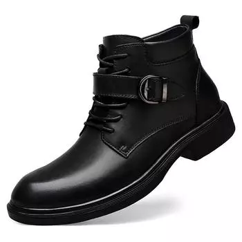 Новые итальянские мужские ботинки из натуральной кожи, роскошные брендовые деловые ботинки челси, модные офисные мужские повседневные ботинки на щиколотку, зимние теплые ботинки 36 чёрный