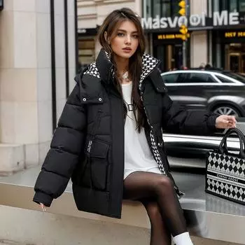 Новые изделия с хлопковой подкладкой, женские средние и длинные куртки с хлопковой подкладкой, свободные и тонкие, контрастные цвета, съемные шапки, изделия с хлопковой подкладкой M белый
