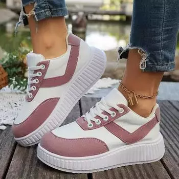 Новые износостойкие повседневные кроссовки с круглым носком и плоским дном для прогулок на весну и лето с толстой подошвой и повышенным комфортом из вулканизированной стали 36