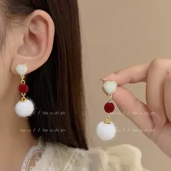 Новые изысканные и модные плюшевые серьги-шарики в форме сердца для женщин