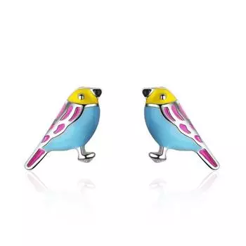 Новые изысканные красочные милые животные, ювелирные изделия из стерлингового серебра 925 пробы, глазурь, эпоксидная смола, милая птица, женские индивидуальные серьги-гвоздики SE645