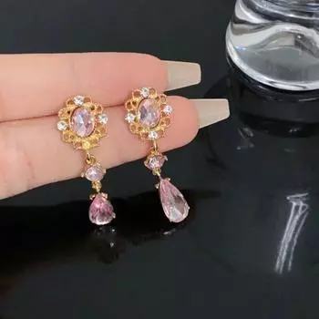 Новые изысканные модные креативные розовые серьги с цирконием в виде капель и геометрической формы для женщин