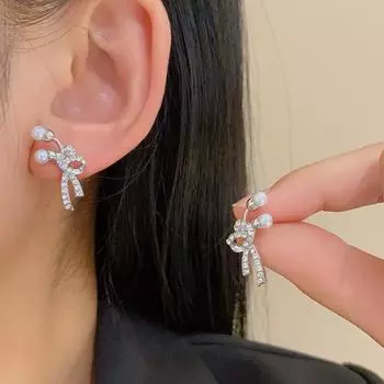 Новые изысканные модные серьги-джокеры с бантиком и цирконием, жемчугом, женские серьги