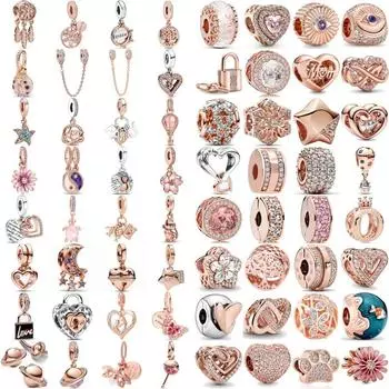 Новые изысканные розово-золотые белые розовые клипсы Dasiy Ocean Summer Charms подходят к оригинальному браслету с покрытием из стерлингового серебра 925 пробы для женщин, ювелирные изделия