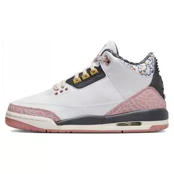Новые Jordan Air Jordan 3 Red Stardust Синтетическая кожа Комфорт Круглый носок Противоскользящие Средние Детские Баскетбольные Кроссовки GS 36