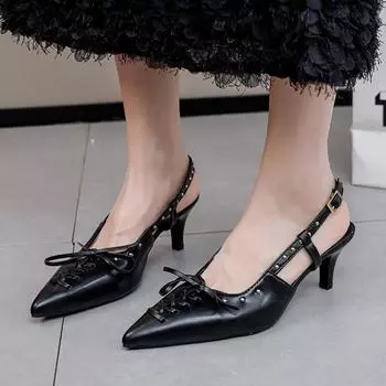 Новые каблуки женские летние туфли для женщин сандалии высокие каблуки женские туфли-лодочки модные заостренные носки заклепки женские Zapatos De Mujer 35 чёрный