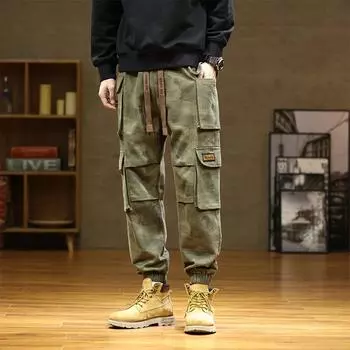 Новые камуфляжные комбинезоны, уличные американские модные брендовые мужские весенние повседневные брюки больших размеров M чёрный