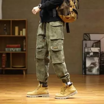 Новые камуфляжные комбинезоны, уличные американские модные брендовые мужские весенние повседневные брюки больших размеров M чёрный