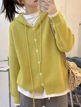 Новые кардиганы на осень и зиму, повседневный длинный вязаный кардиган, женский свитер, пальто, новые кардиганы, женская одежда one size жёлтый