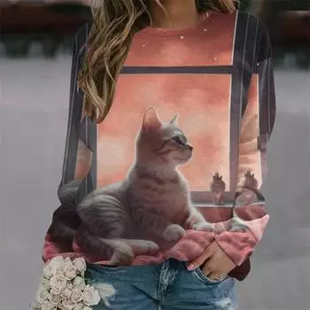 Новые кавайные толстовки с 3D принтом милых животных и кошек, женские забавные уличные пуловеры, модная одежда в стиле Харадзюку, пуловеры, топы 4XL